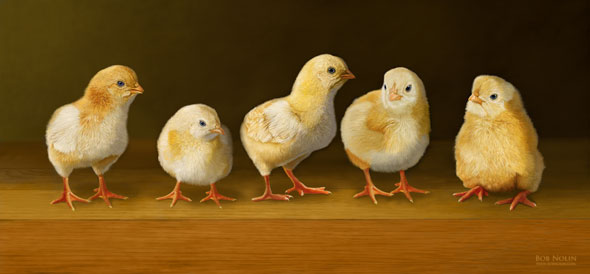ic:Five Chicks Named Moe, by Bob Nolin. Painted with Photoshop CS5 and a Wacom Intuos 4 tablet.