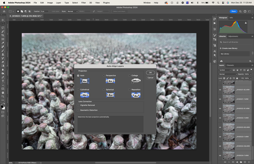 ic:Selecting the 'Auto' option in the Auto-Align Layers dialog box in Photoshop