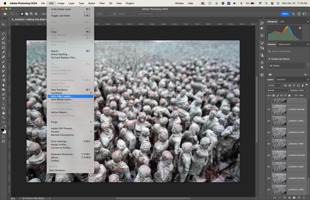 ic:Accessing the 'Auto-Align Layers' feature in Photoshop's Edit menu