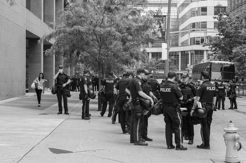 Police officers gathering during 2010 G20 Summit Toronto Canada