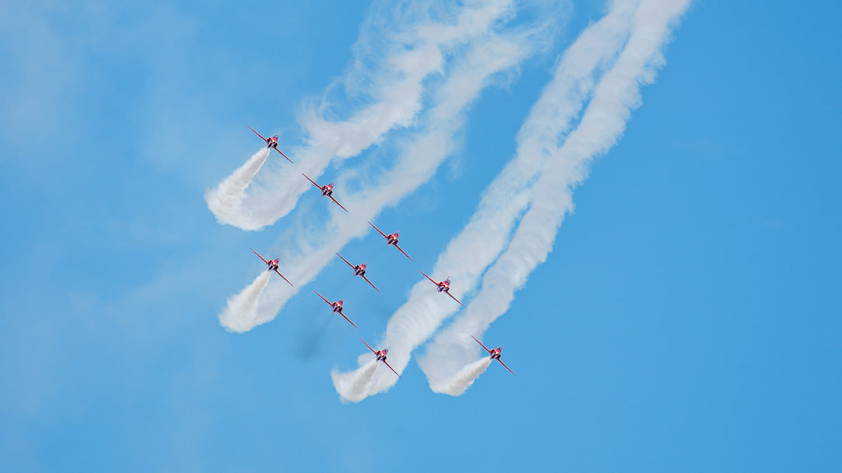 RAF Red Arrows performing at the Scottish International Airshow on July 21, 2015