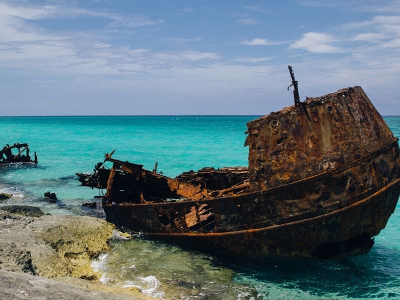 Shipwreck on the shore Bimini Bahamas