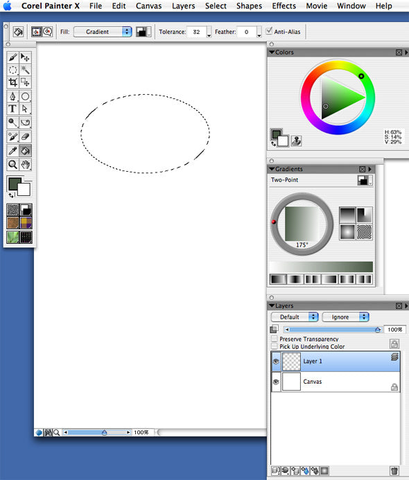 ic:Step One: create an oval selection on an empty layer.