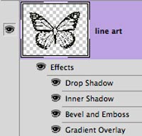 ic:The Line Art layer and its four Layer Effects.