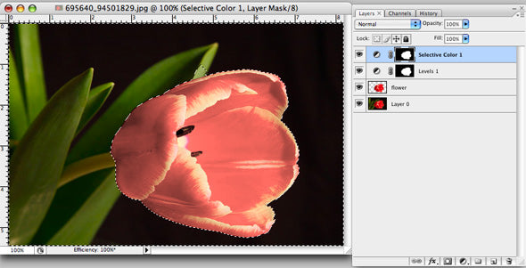 ic:The layer masks are added to the adjustment layers.