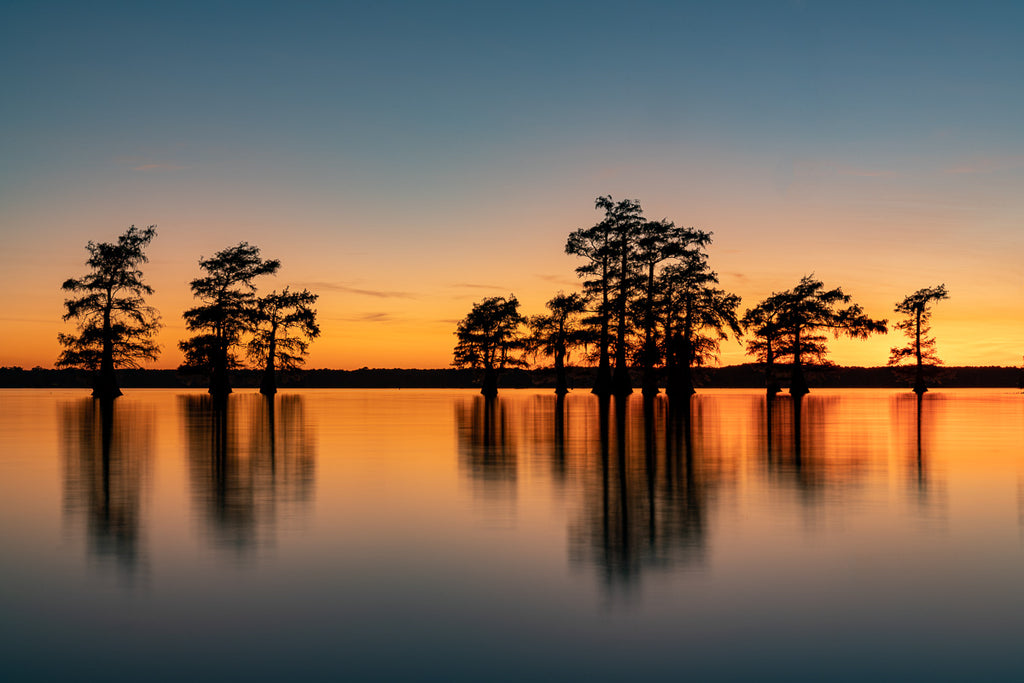 ic:Dusk's Splendor: Vibrant Skies Over Caddo Lake