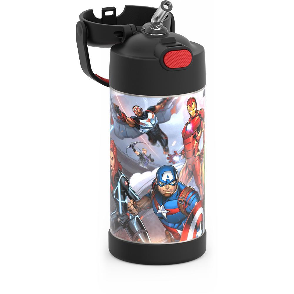 Thermos Funtainer 12 Ounce Stainless Steel Vacuum Insulated Kids Straw Bottle, Avengers