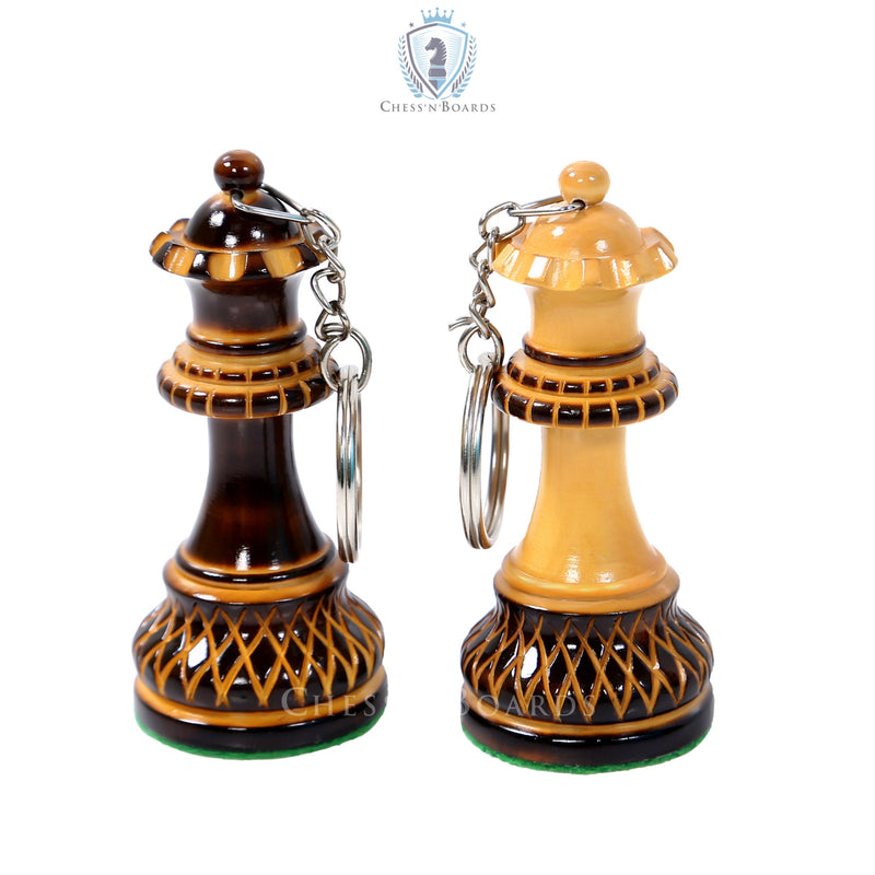 Queen Chess Piece Key Chains in Burnt Boxwood with ecstatic hand carving - Chess&