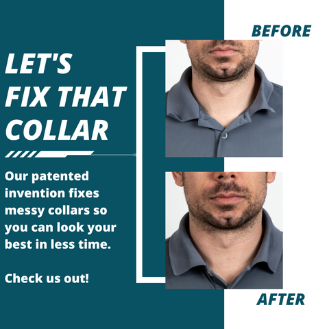 Before and after infographic with messy shirt collar and nice shirt collar
