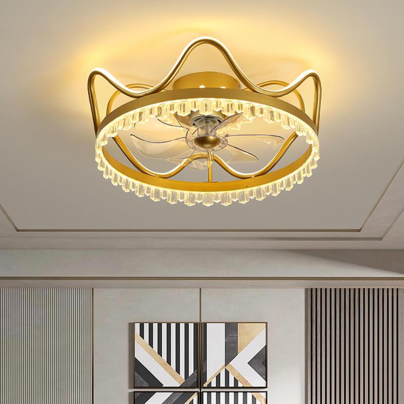 Modern Luxury Crown LED Semi-FLush Mount Ceiling Fan Light