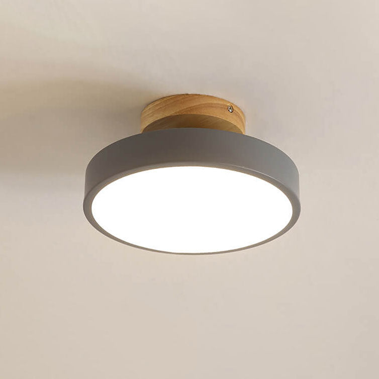 Nordic Wood  Round Acrylic LED Semi-Flush Mount Ceiling Light