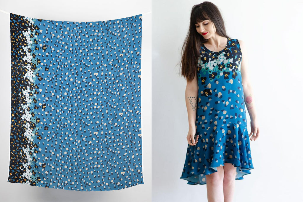 Blue Floral Border Print Dress | Core Fabrics