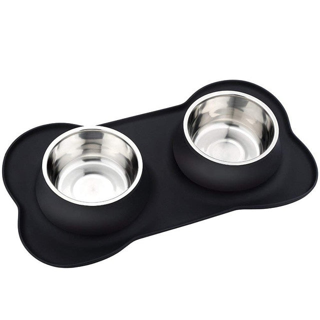 Antislip Double Dog Bowl With Silicone Mat designed to not slip