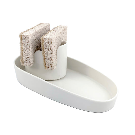 scarlettwares Dish Sponge Scrub Brush Dish Wand Holder Kitchen Sink Caddy  Ceramic White Dishwasher Safe Modern