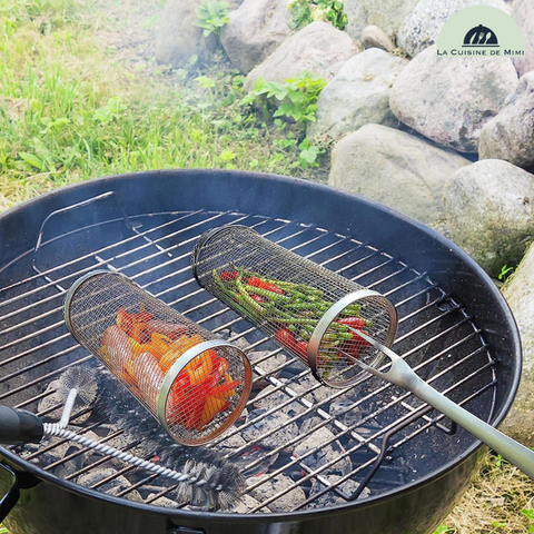Acheter Panier de gril antiadhésif avec couvercle, panier de Barbecue en  métal avec bois pliable et amovible