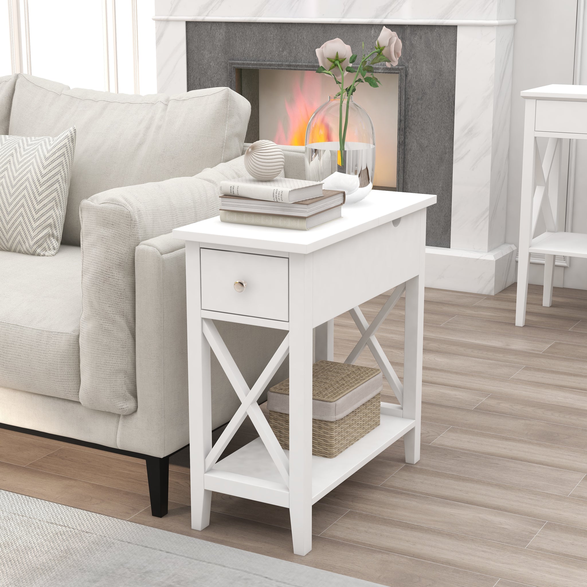 thin side table white