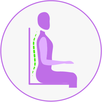 Icon demonstrating proper sitting posture with a straight back and aligned spine.