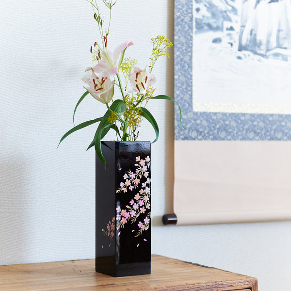 Sakura and Autumn Leaves Kutani Ware Flower Vase with Stand