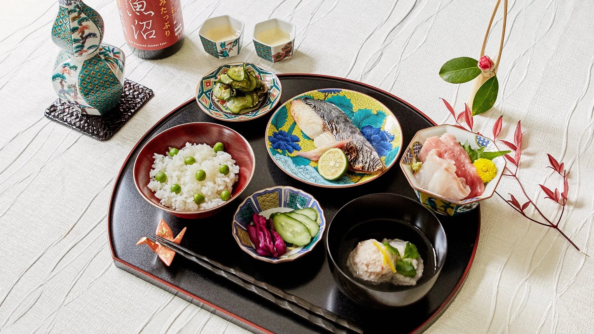 Table Setting #4 Traditional Japanese Dinner with a Variety of Side Dishes