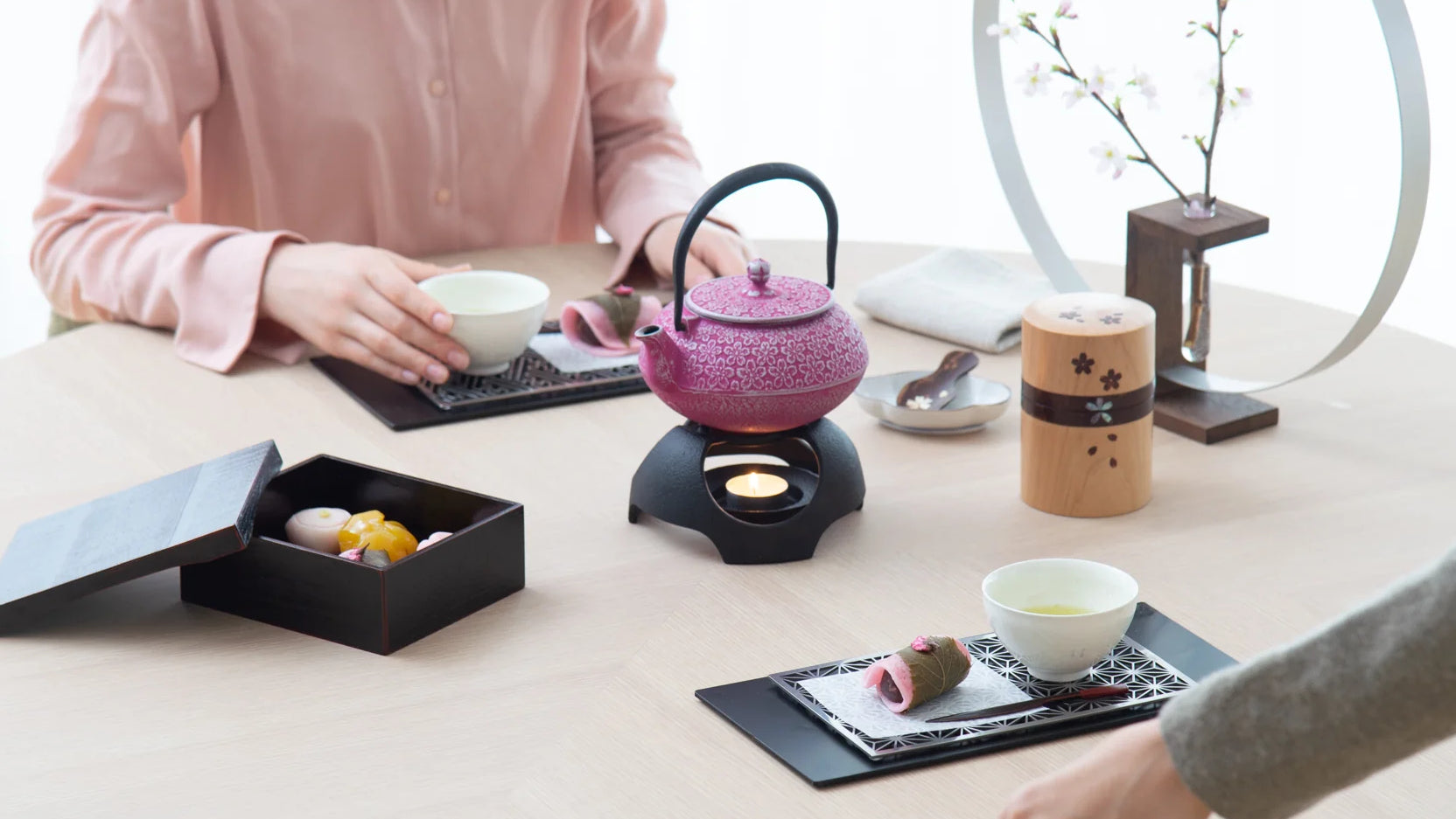 Roji Associates Pink Sakura Nambu Ironware Cast Iron Teapot, MUSUBI KILN