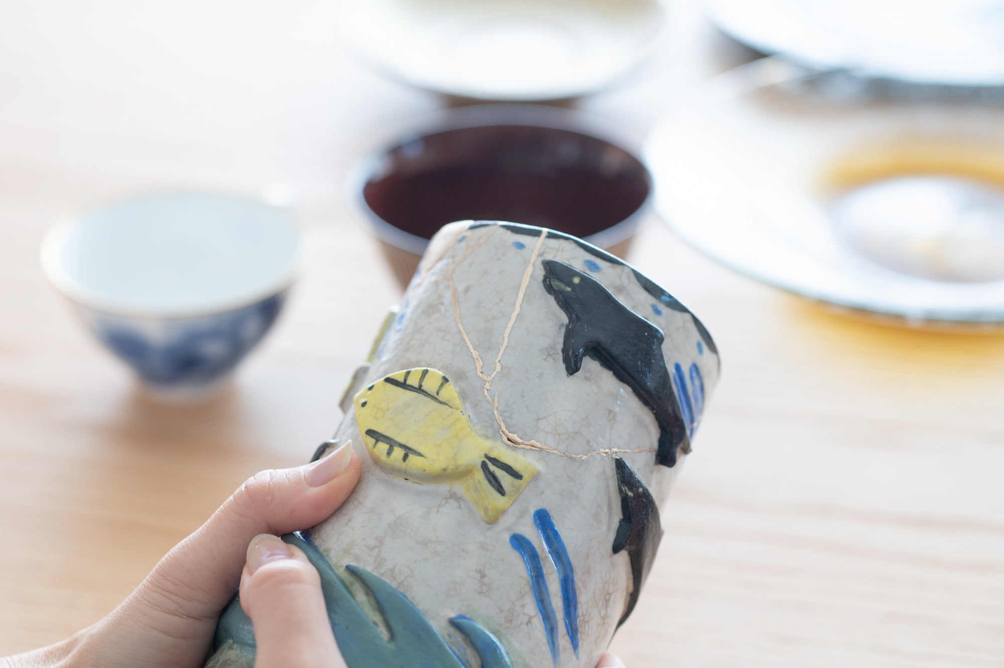 Japanese Kintsugi Tea Set, Teapot and Cups