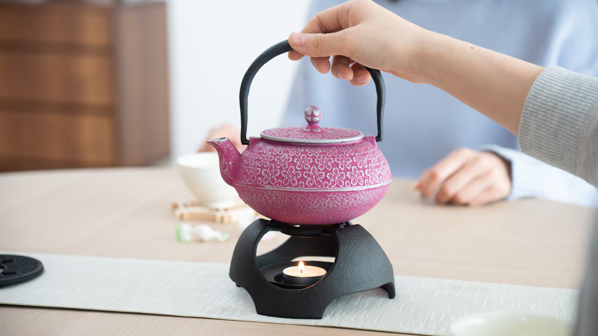 Roji Associates Pink Sakura Nambu Ironware Cast Iron Teapot, MUSUBI KILN