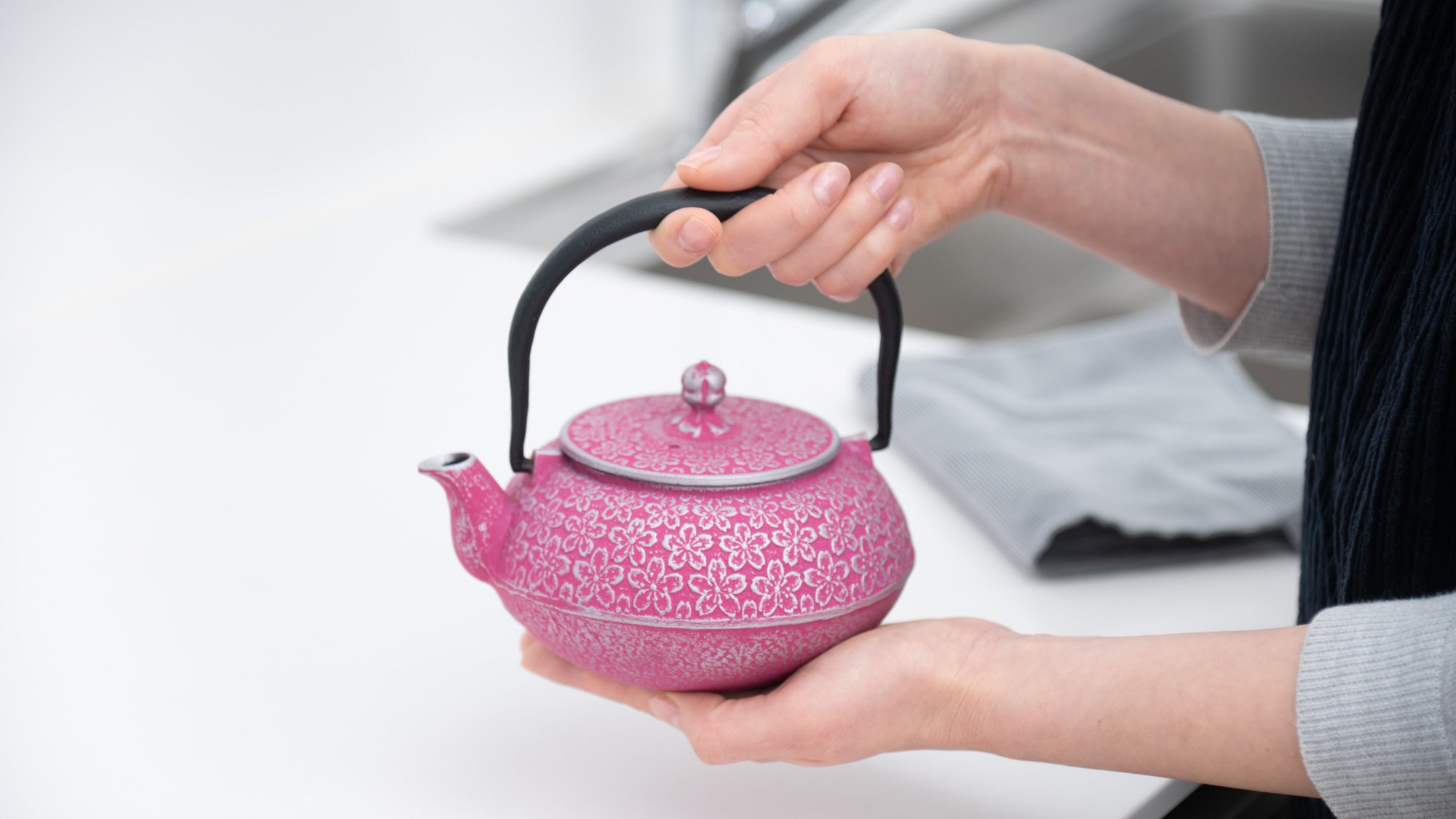 Roji Associates Pink Sakura Nambu Ironware Cast Iron Teapot, MUSUBI KILN