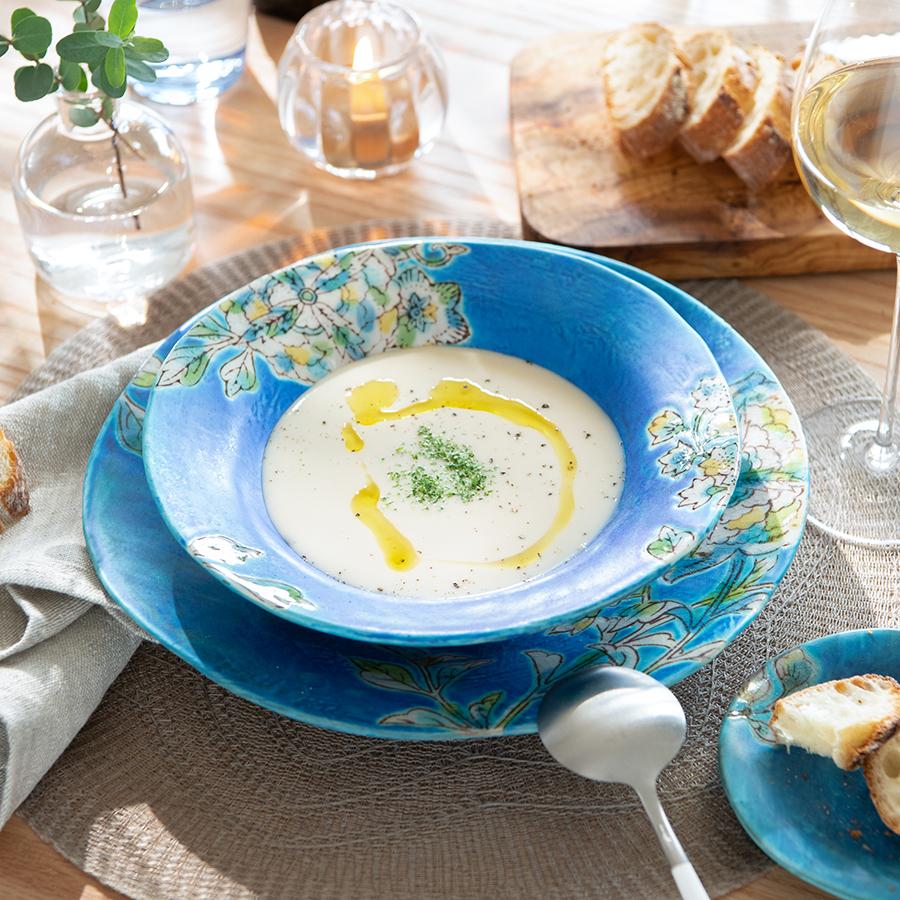 Table Setting #17 Soup Lunch with Bright Turkish Blue Plates