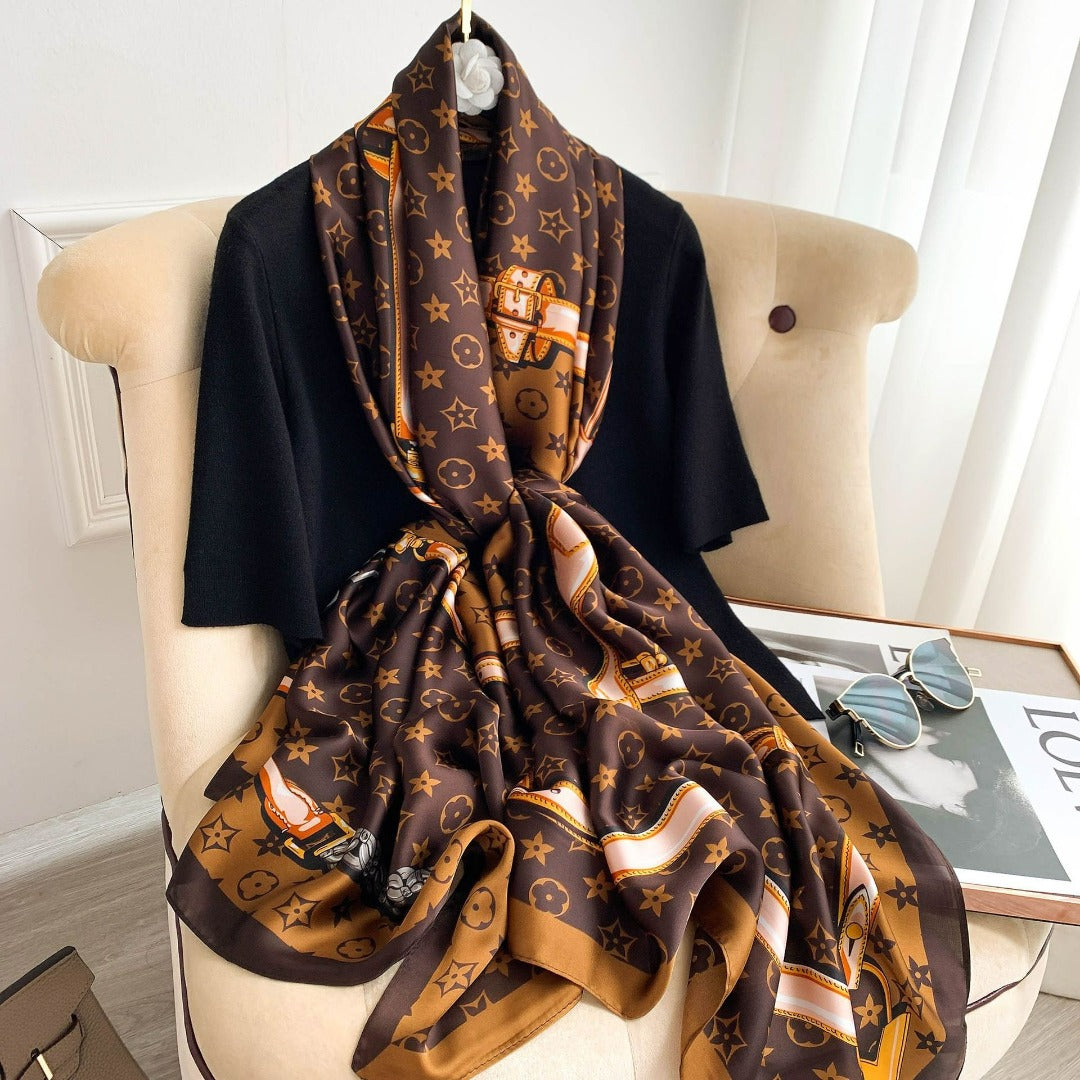 Louis Vuitton Brown Silk Confidential Bandeau Scarf - Yoogi's Closet