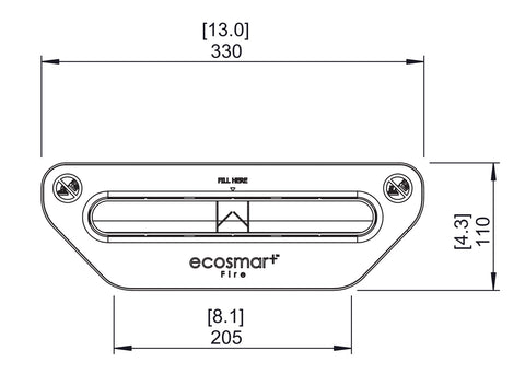 Technical drawing showing the top view of the EcoSmart Fire VB2 Bioethanol Burner