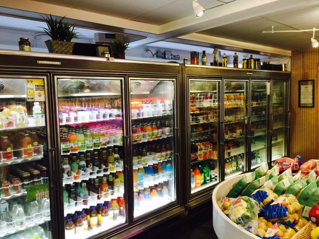 Midway through installing new LED lights in refrigerated display cases at a market