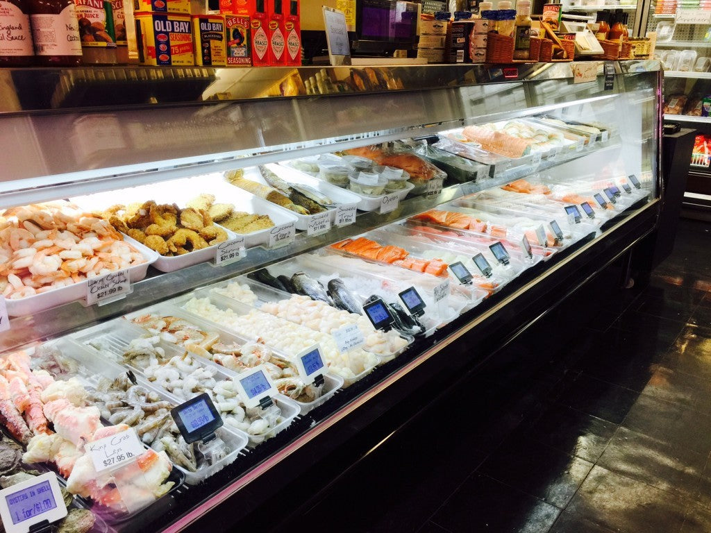New LED lighting in seafood case at Cole's Market