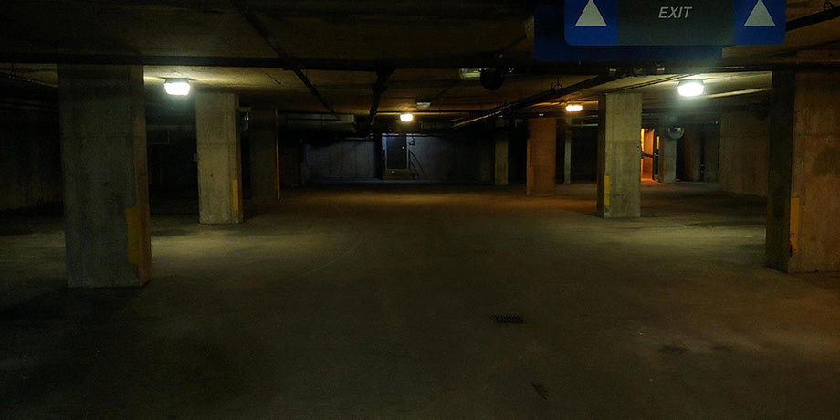 Parking garage before lighting upgrade