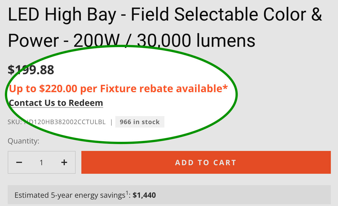 Available rebates will appear on every product page on the site, if rebates are available for a given light