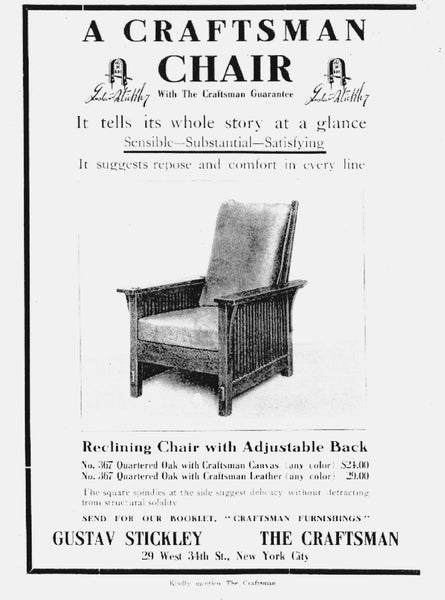Ad for Stickley’s early “Morris” chair