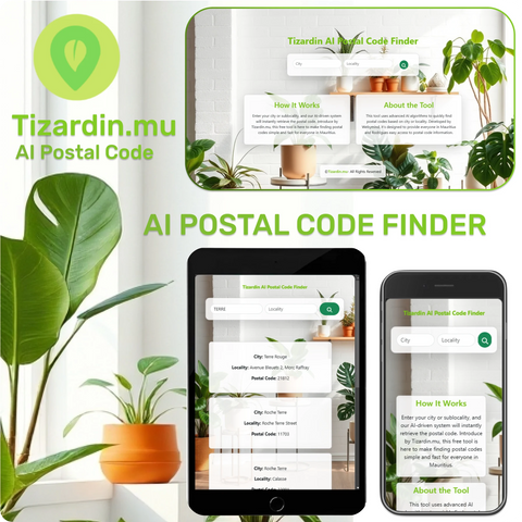 Tizardin AI Postal Code Finder web app screenshot