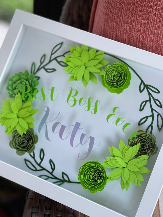 B” 3D Flower Split Monogram Shadow Box - So Fontsy