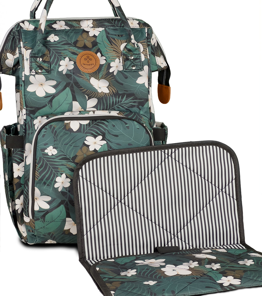 The Lenappy diaper bag in Jungle color with its matching changing mat.