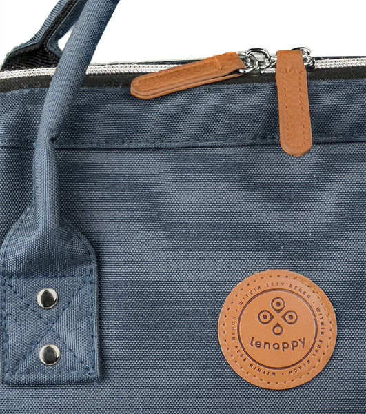 A closer look at the Midnight Blue-colored fabric of the Lenappy diaper bag