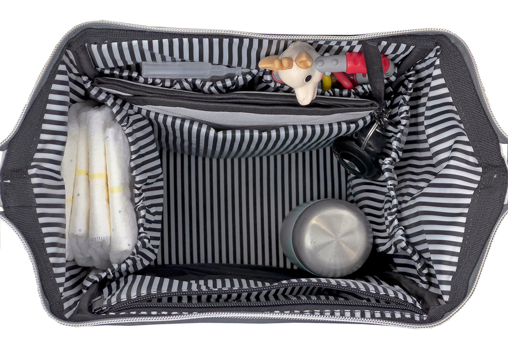 The interior of the Lenappy diaper bag in use as a baby bag
