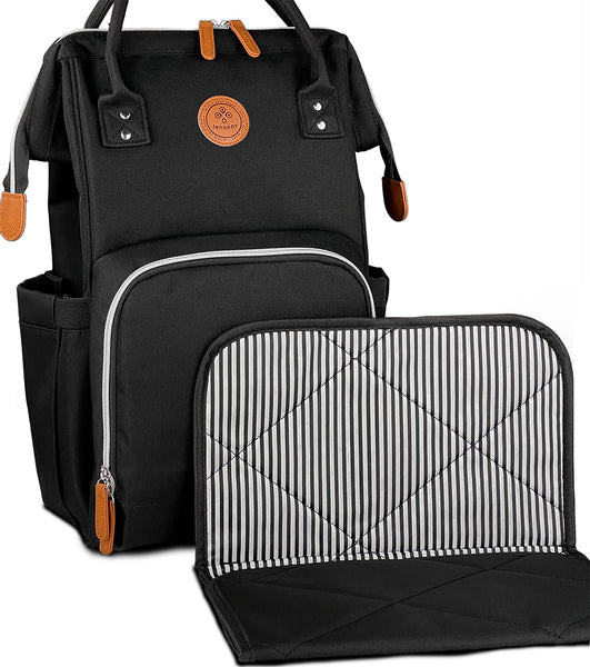The Lenappy diaper bag in Ivory Black color with its matching changing mat.