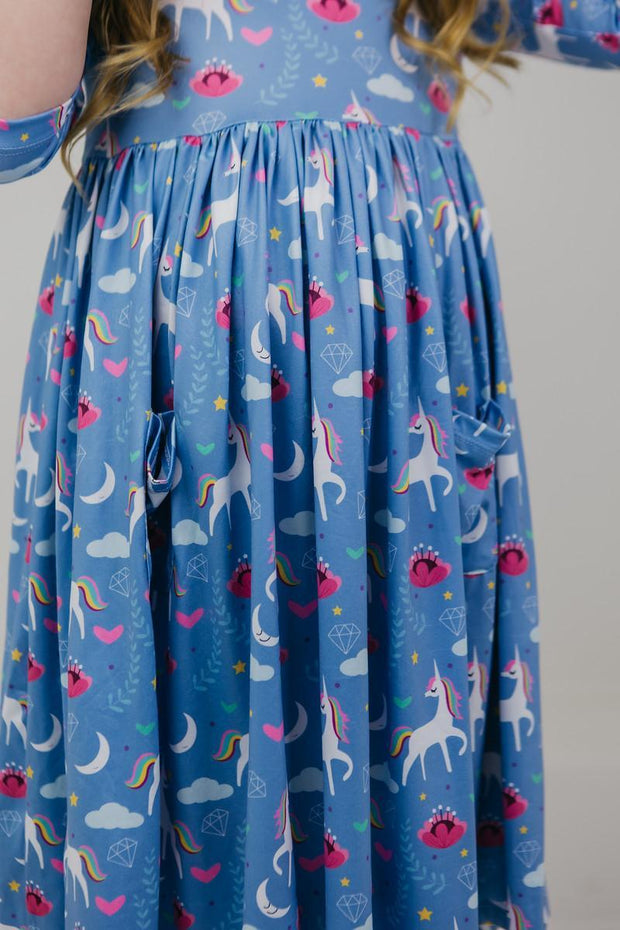 Blue Moon 3/4 Sleeve Pocket Twirl Dress