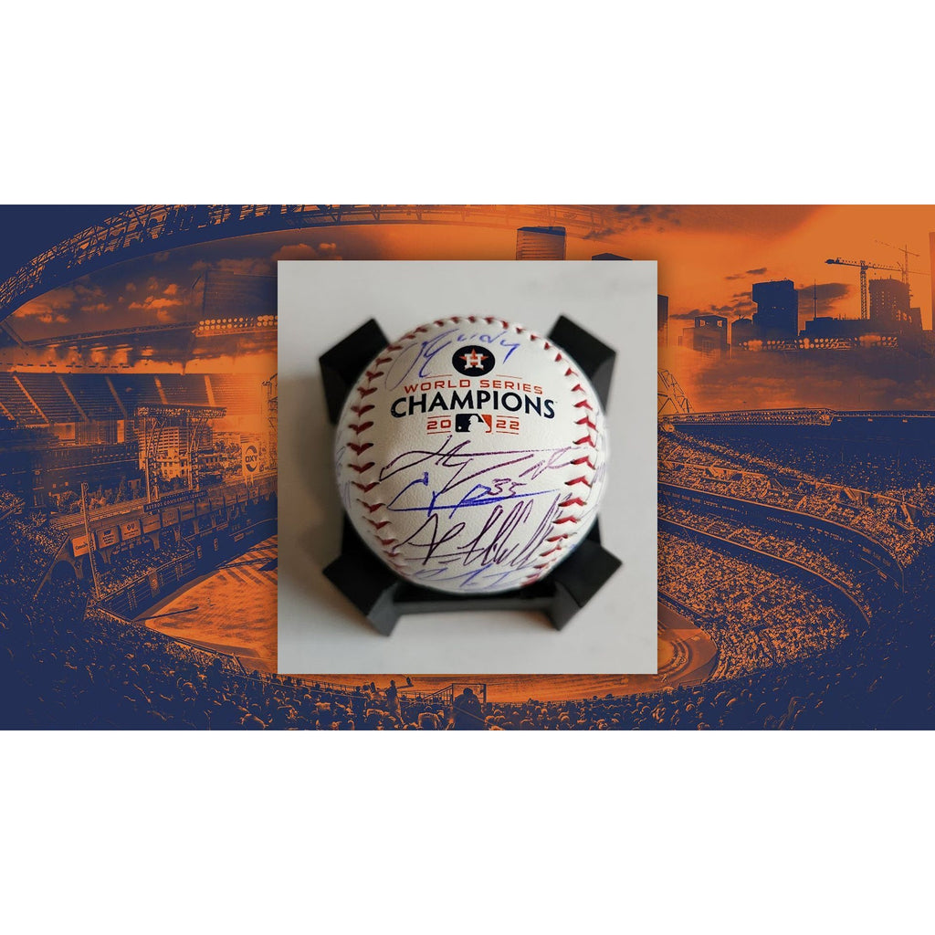 Awesome Artifacts Houston Astros Framber Valdez Justin Verlander, Alex Bregman, Yordan Alvarez, Jose Altuve, 2022 World Champs Game Model Jersey Signed by Awesome