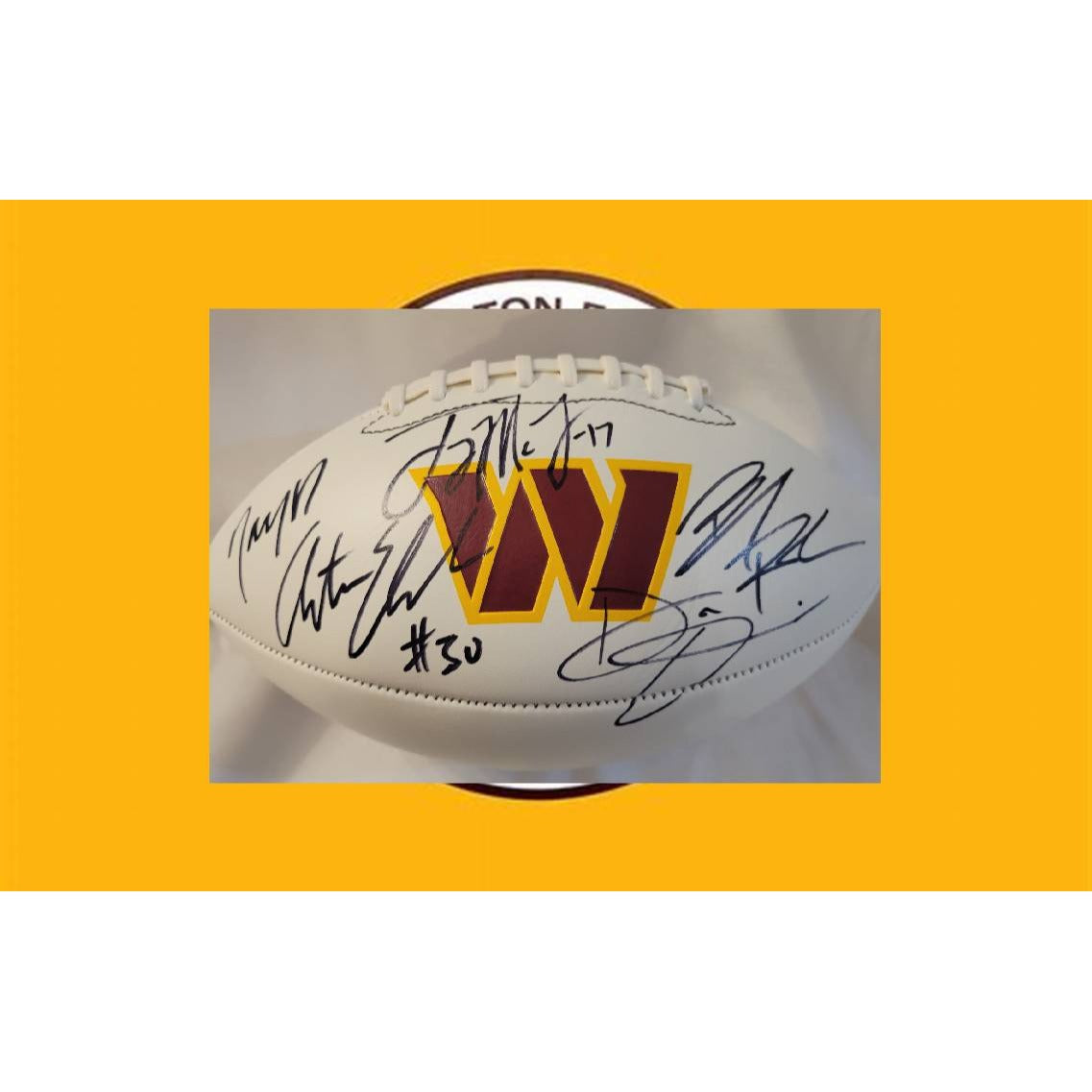 Jayden Daniels, Austin Eckler, Brian Robinson, Terry McLaurin , Dan Quinn full size football signed with proof