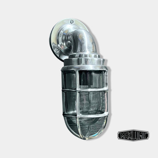 Happisburgh ~ Solid Polished Nickel Caged Bulkhead Industrial Wall Lig –  BespokeUniqueHome