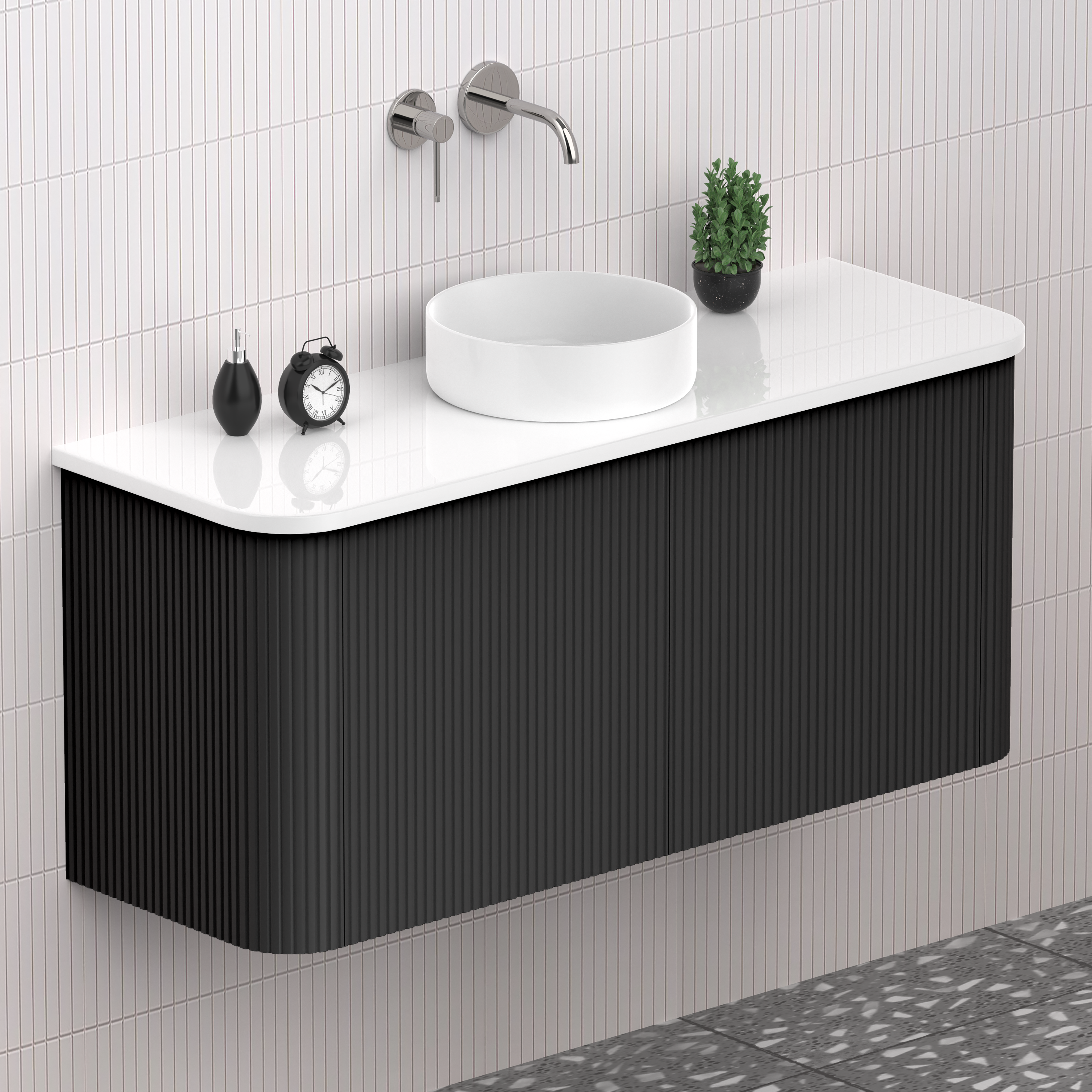 Modern Fluted Matte Black Wall-Mounted Bathroom Towel Rack +