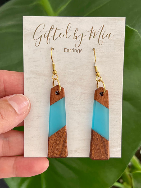 Light Blue Wood Resin Modern Boho Earrings Lightweight Earrings