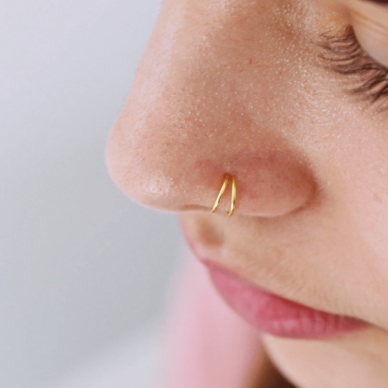Double Hoop Nose Ring 14k Gold Tinybox Jewelry