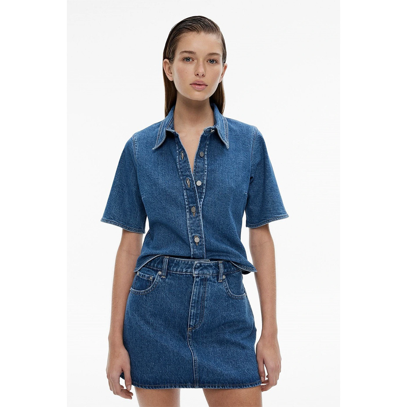 Mid Blue Denim Short Sleeves Shirt