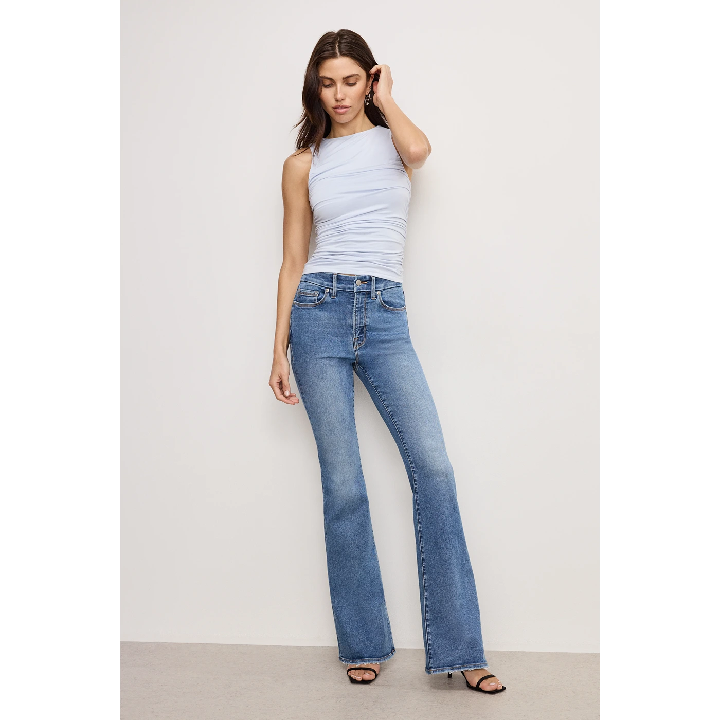 Mid Blue High Rise Flare Jeans